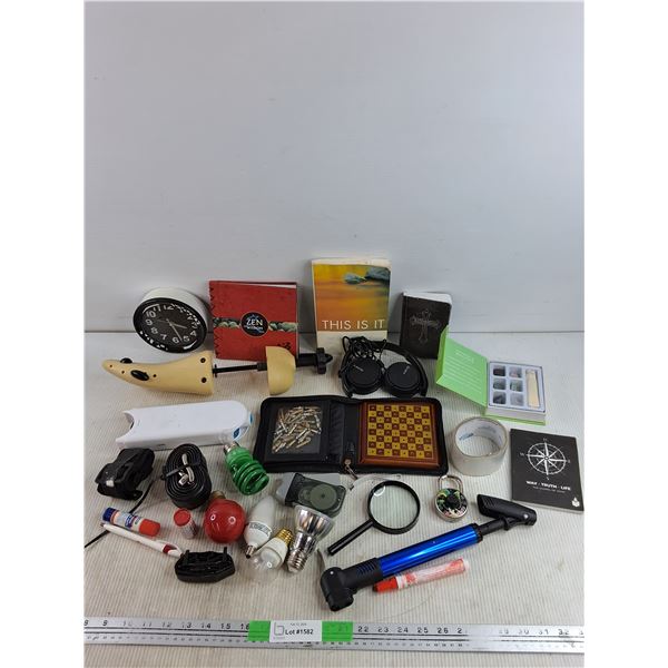 Sony Headphones, Shoe Stretcher, Chess Game, Magnifying Glass, Misc Books