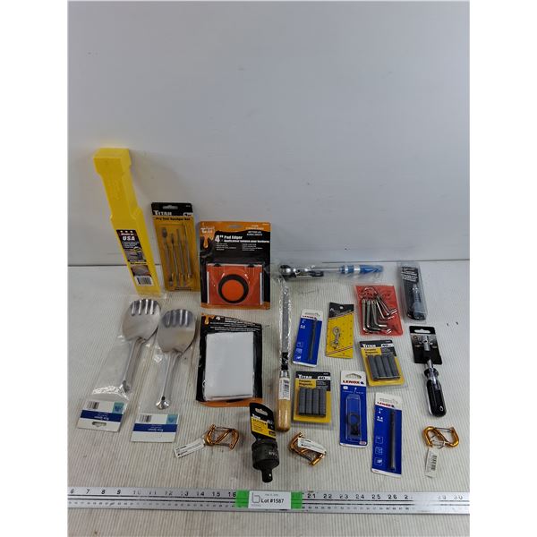 4" Pad Edger, Rice Spoons, Ceramic Magnetic Discs, Hex Key Set, Ratchet Wrench, Misc