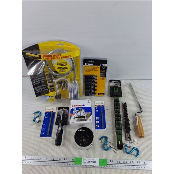 Shopro Work Light, 12mm Tuck Pointer, Aluminum Socket Rail, Metric Impact Nut Driver Set, Misc