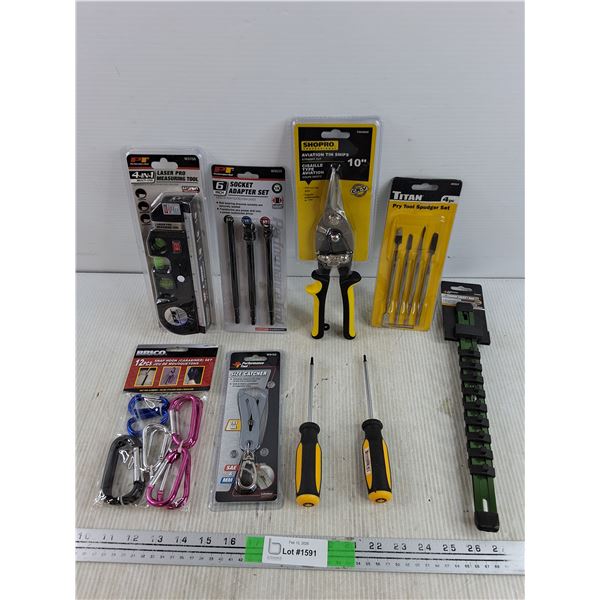 4 in 1 Laser Pro Measuring Tool, Socket Adapter Set, Aviation Tin Snips, Socket Rail, Size Catcher
