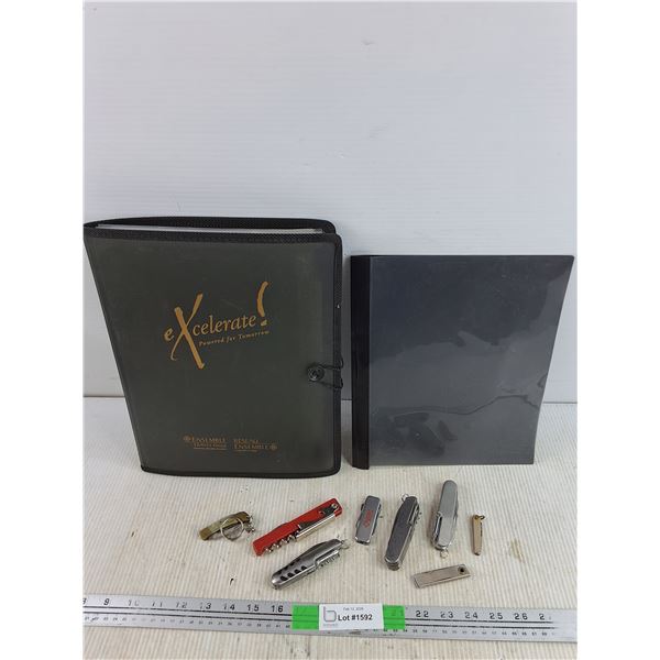 (2)  Assorted Utility Pocket Knifes, (2) Binders
