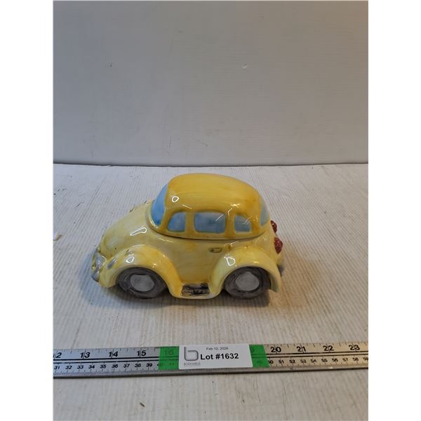 Vintage 1997 Lotus VW Volkswagen Bug Beetle Yellow Ceramic Cookie Jar