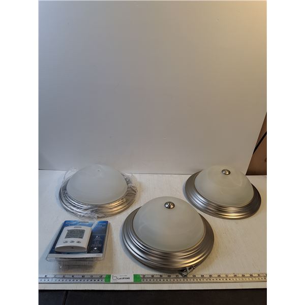 (3) Ceiling Fixtures & Weather Monitor ( as is, cannot ship)