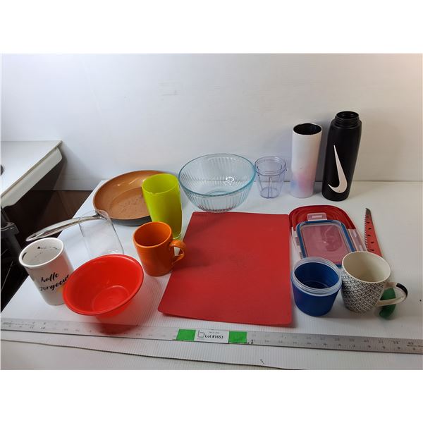 Pyrex Bowl, Gotham Steel Frying Pan, Mugs, Misc.