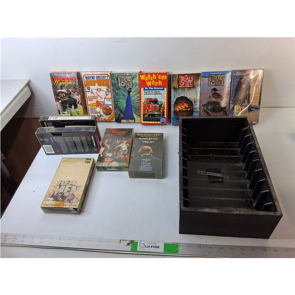 VHS Storage Box & Tapes- The Trials of Life, Quiz Show, Real Men, Misc.