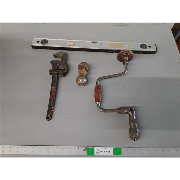 24" Level, Bit Brace, Pipe Wrench, Misc. Cannot Ship