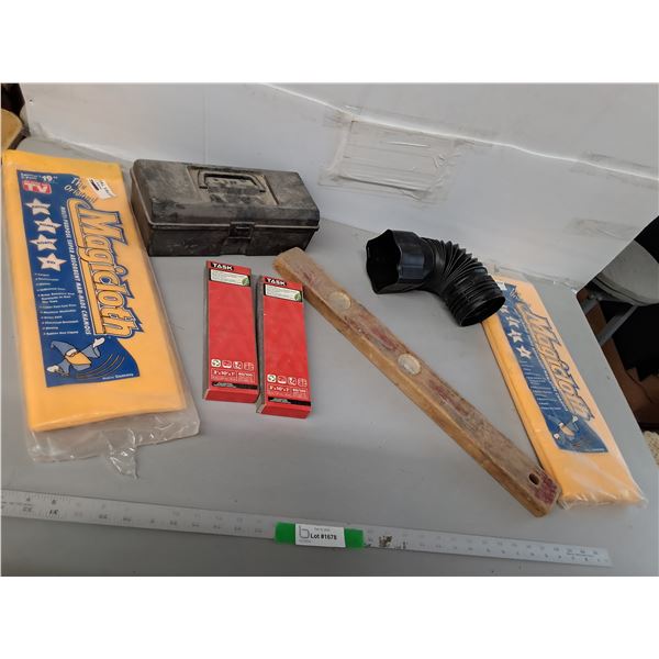 Wooden Level 24", (2) Magicloths, (2) Sanding Blocks, Misc. Cannot Ship