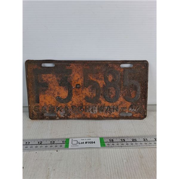 Vintage Saskatchewan License Plate- 47