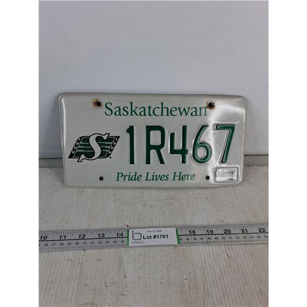 Saskatchewan Roughriders License Plate