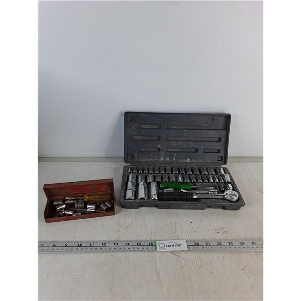 Socket Wrench Set & Miniature Red Metal Tool Box
