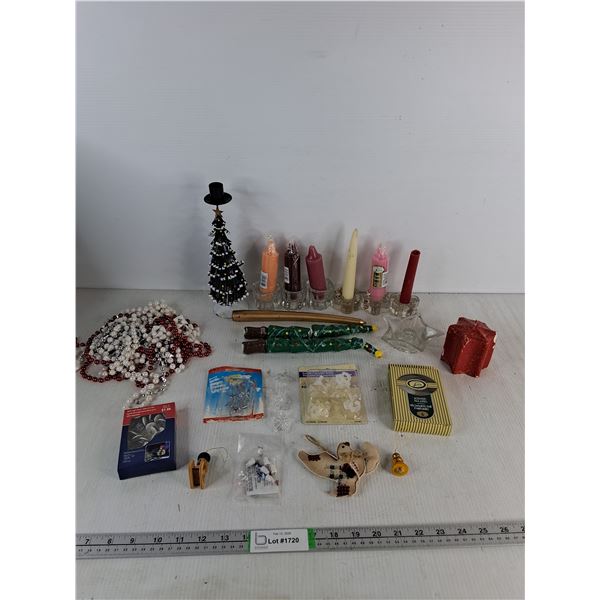 Various Candle Sticks With Bases, Christmas Light Clips, Misc