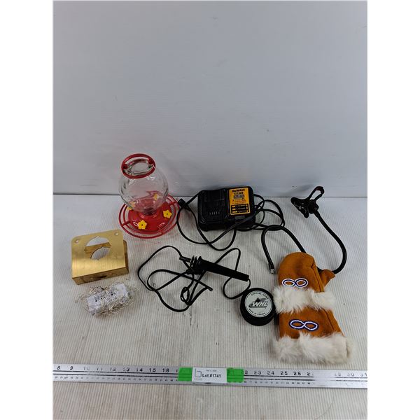 Hummingbird Feeder, WHL Hockey Puck, DeWalt DCB112 Battery Charger, Soldering Gun - As Is, Misc