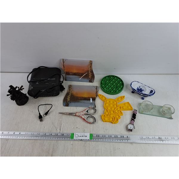 Sony Radio Alarm - Powers On, As Is, Pop It Toys, Tea Candle Holders, Scissors, Quartz Watch, Misc