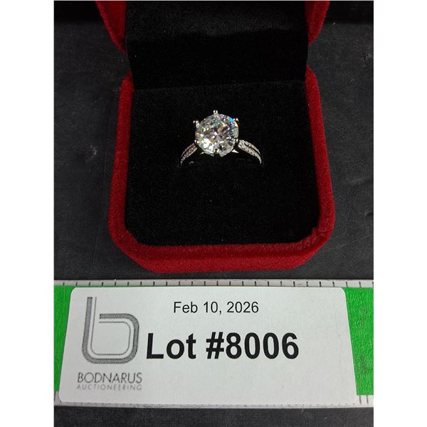 ^3.00 Ct GRA Certified Round Brilliant Cut Moissanite Stone Set In 925 Silver Ring Size 7.25