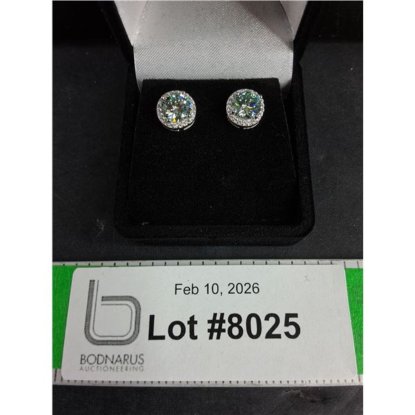 ^2.00 Ct Tw GRA Certified Round Brilliant Cut Moissanite Stone Set In 925 Silver Earrings