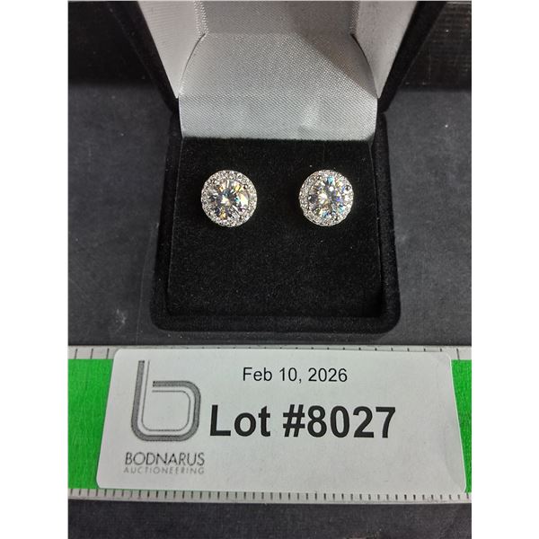 ^2.00 Ct Tw GRA Certified Round Brilliant Cut Moissanite Stone Set In 925 Silver Earrings
