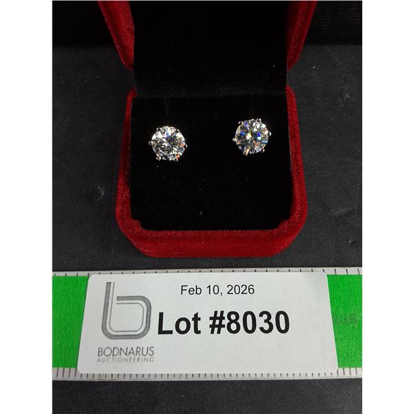 ^4.00 Ct Tw GRA Certified Round Brilliant Cut Moissanite Stones Set In 925 Silver Earrings