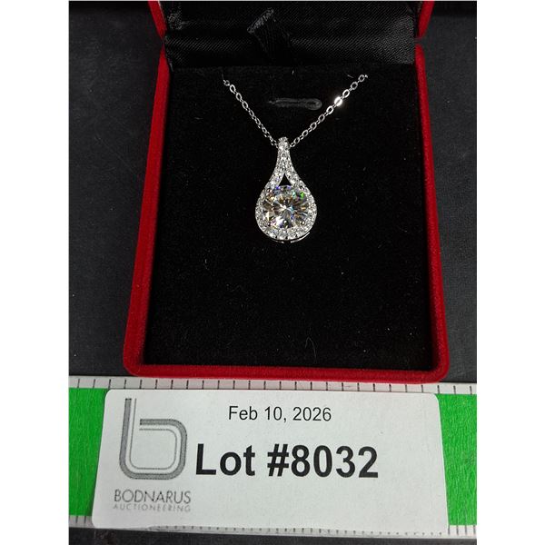 ^3.00 Ct GRA Certified Round Brilliant Cut Moissanite Stone Set In 925 Silver Pendant
