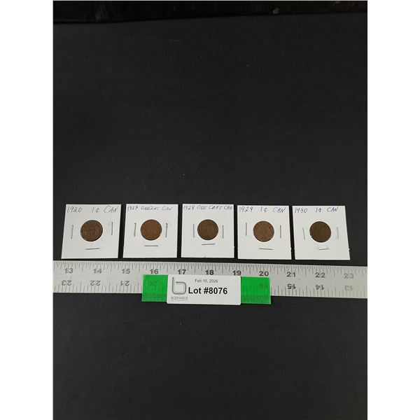 (5) Canadian 1 Cent Coins, 1920-40