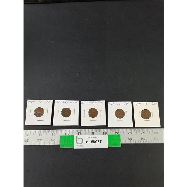 (5) Canadian 1 Cent Coins, 1920-40