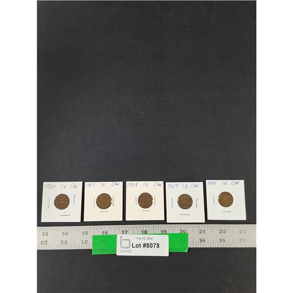 (5) Canadian 1 Cent Coins, 1920-40
