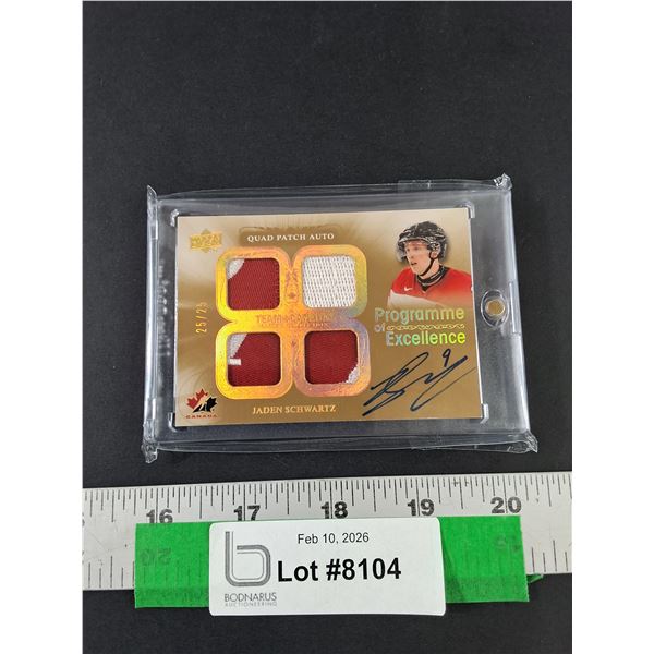 Jaden Schwartz Signed Quad Patch Upper Deck Card, Cannot Guarantee Authenticity
