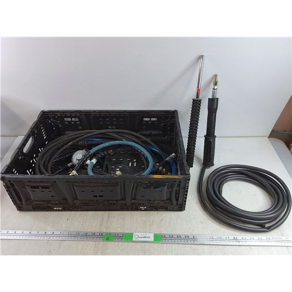 Propane Hoses, Nozzles, 1/2" Rubber Hose, Plastic Crate 23" x 16" x 7" - PICK UP