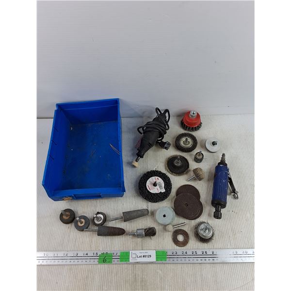 Rotary Tools - Dremel & Compressed Air, Powers On, As Is, Assorted Attachments, Plastic Bin 12" x 8"