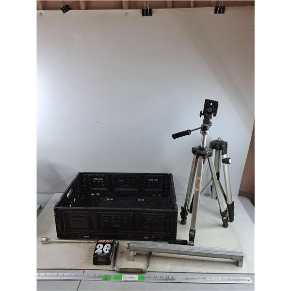26" Kenda Bicycle Tube, Lug Wrench, (2) Tripods, Plastic Crate 23" x 16" x 7" - PICK UP