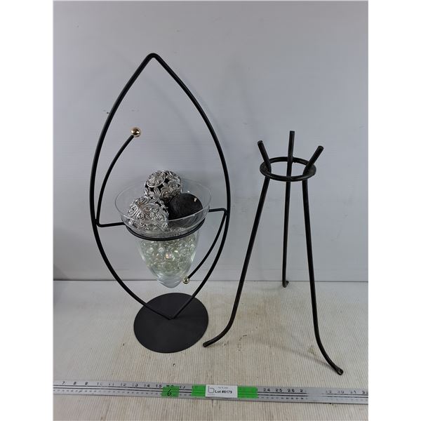 Modern Metal Accent Stand w/ Glass Vase & Decorative Holder 25" & 20" - PICK UP