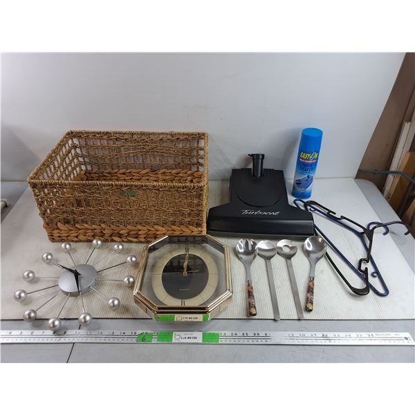 Wicker Basket 19" x 13" x 9", Wall Quartz Clocks - Powers On, As Is, Speed Starch, Hangers, Misc