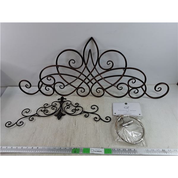 (2) Wire Wall Art Decorations 37" x 15", 23" x 7", Ridgefield Home Towel Ring - PICK UP