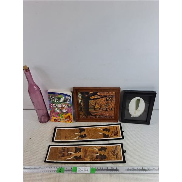 Pink Glass Bottle, Framed Wall Art Decor, Perennials for Saskatchewan & Manitoba Book, Misc