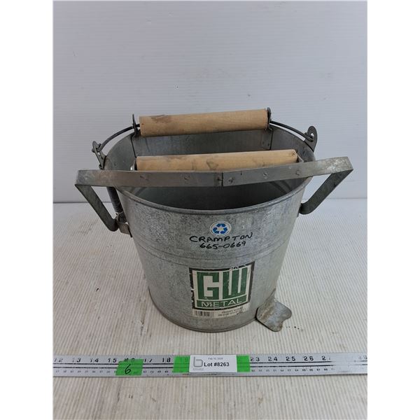 Vintage GW Metal Galvanized Mop Bucket 10" x 12"