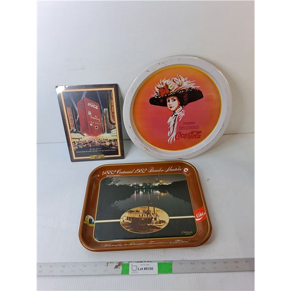 (2) Coca-Cola Trays & Metal Sign Up to 13.25" x 10.75"