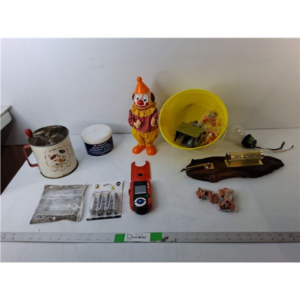 Vintage Flour Sifter, Pen Holder/Calendar, Clown Candy Holder 10.5", Misc.