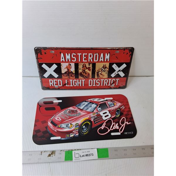 (2) Novelty License Plates- Plastic Nascar & Metal Amsterdam