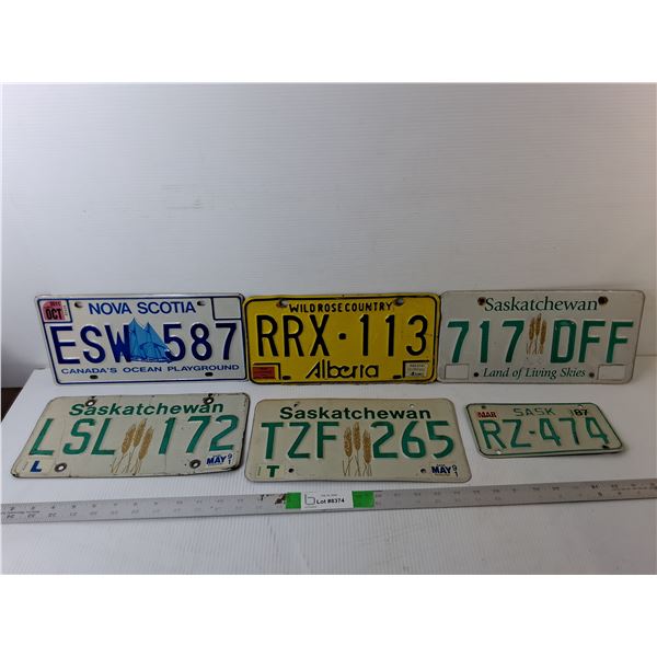 (6) License Plates- Saskatchewan, Nova Scotia, Alberta
