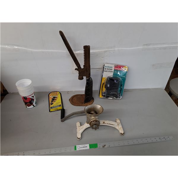 Vintage Meat Grinder, Bottle Capper, Portable Cassette Player, Misc. Cannot Ship