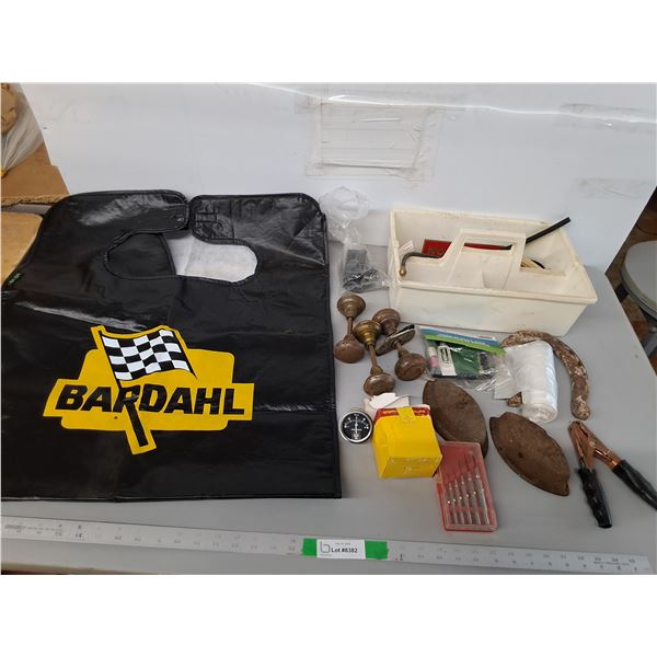 Mechanic's Fender Cover, Vintage Doorknobs, Sad Irons, Misc - PICK UP ONLY