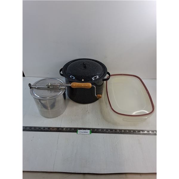 Enamel Canning Pot, RSVP "Perfect Popper", Rubbermaid Storage Tote