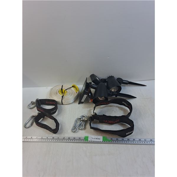 (4) Husky  Velcro Storage Straps, (2) Solar Flood Lights, Lifting Sling