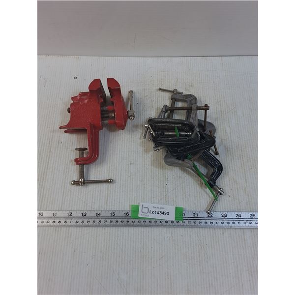 Assortment Of C Clamps, Small Bench Vice 3"