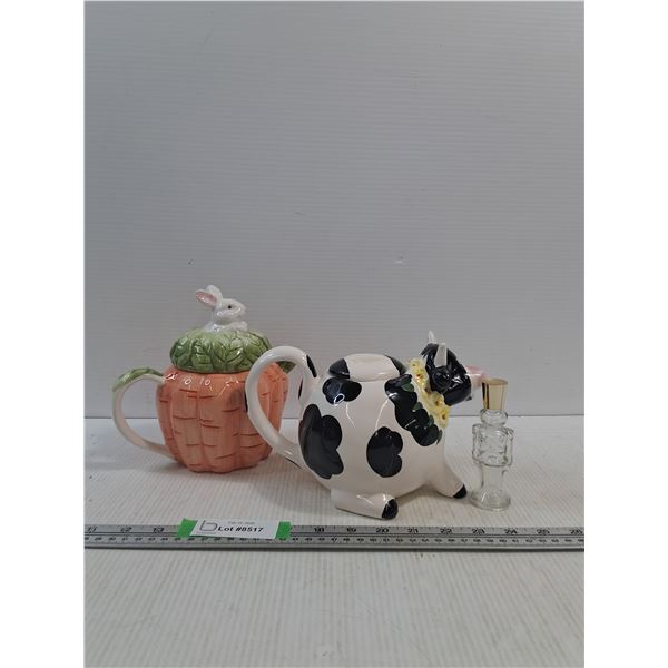 (2) Ceramic Novelty Teapots, Small Soldier Bottle