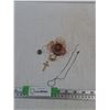 Image 1 : Necklace w/Cross Pendant, Decorative Flower, Size 10 Gold Colored Ring, Chain (Broken)