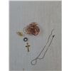Image 2 : Necklace w/Cross Pendant, Decorative Flower, Size 10 Gold Colored Ring, Chain (Broken)