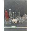 Image 1 : Mostly Glassware- (2) Vases, Taylor Field Liquor Bottle,Cup, Bowl, Fine Canadian Rye Whiskey Decorat