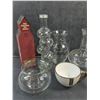 Image 2 : Mostly Glassware- (2) Vases, Taylor Field Liquor Bottle,Cup, Bowl, Fine Canadian Rye Whiskey Decorat