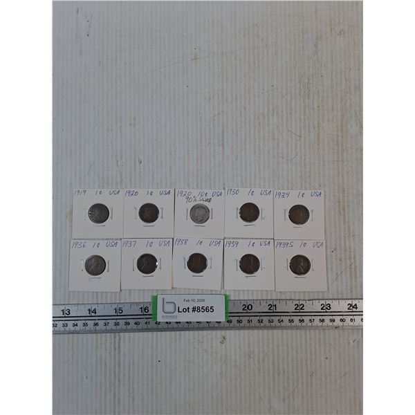 American 1 Cent Coins - 1919- 1930s Range, 1995 (One 90% Silver)