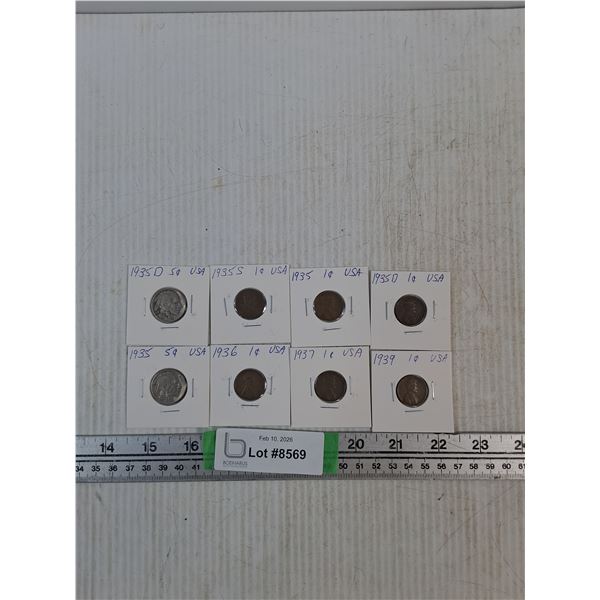 Mostly American 1930s 1 Cent Coins